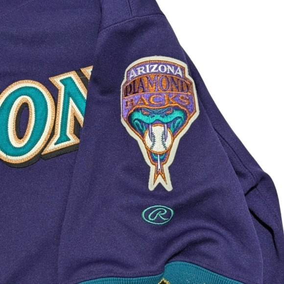 Rawlings Men's 48 B&T Arizona D-Backs 2001 MLB World Series Purple Teal Jersey - Picture 6 of 13